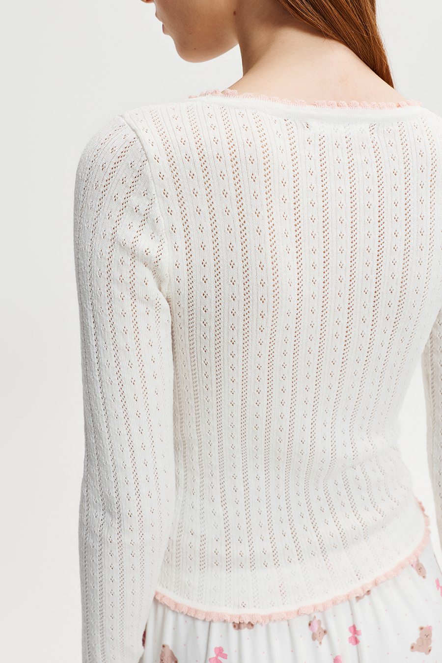 Ruffle Trim Bow Knit Long Sleeve Top|yescci