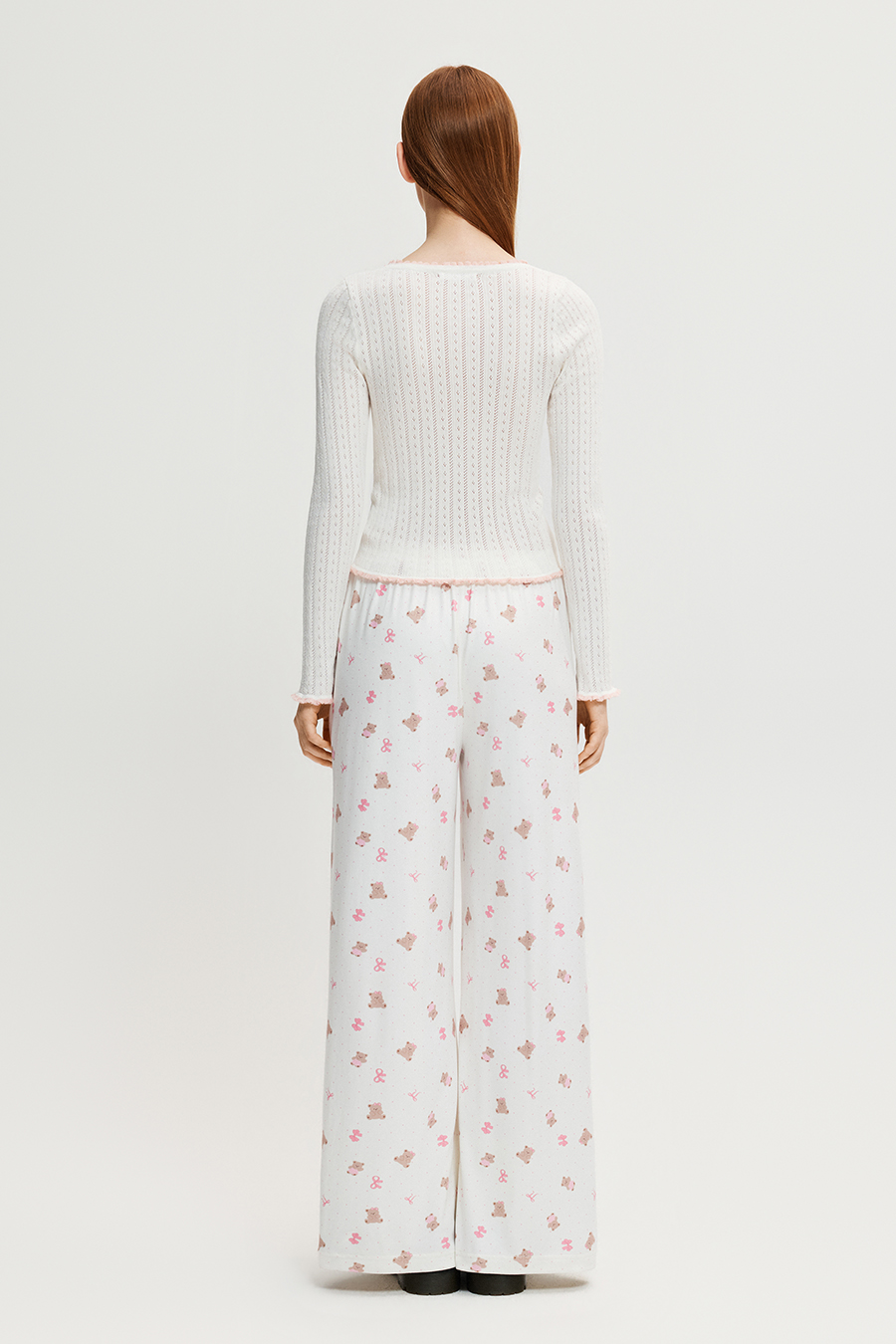 Ruffle Trim Bow Knit Long Sleeve Top|yescci
