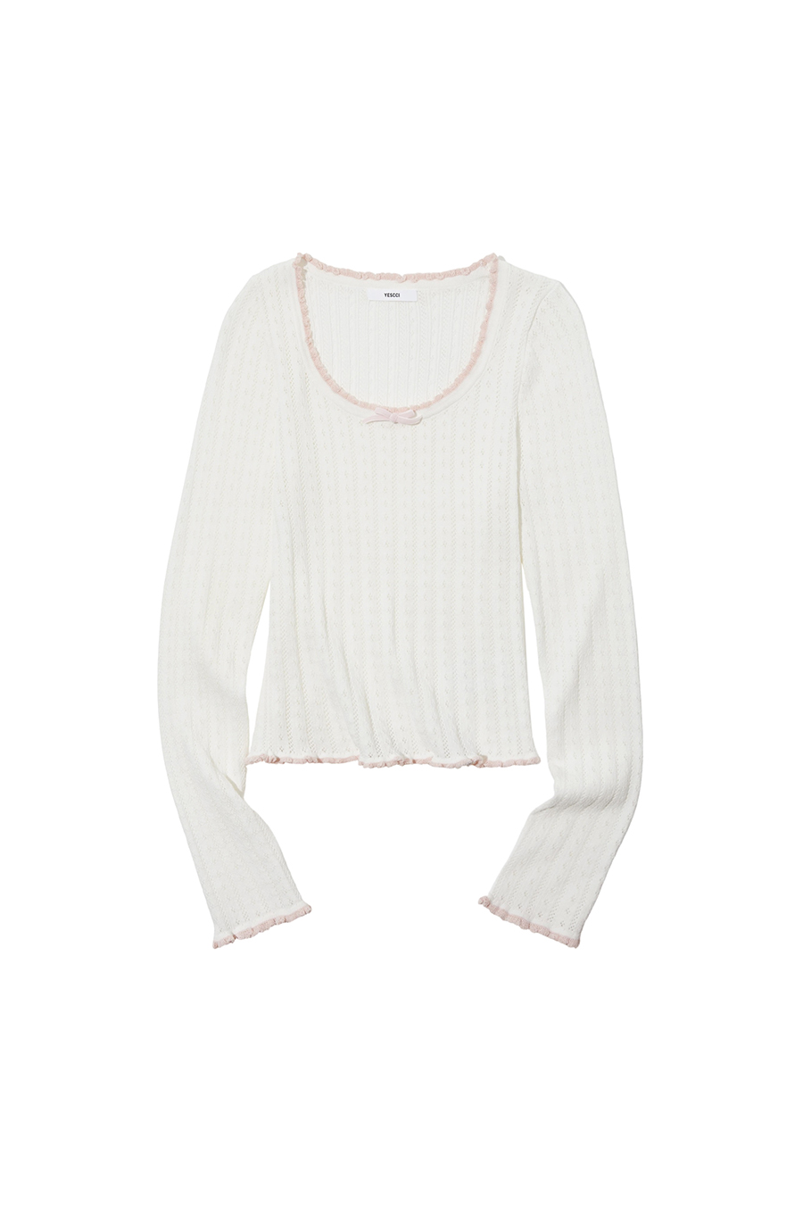 Ruffle Trim Bow Knit Long Sleeve Top|yescci