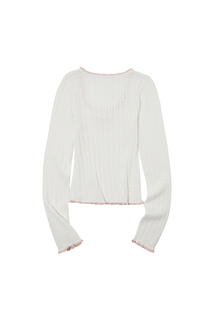 Ruffle Trim Bow Knit Long Sleeve Top|yescci