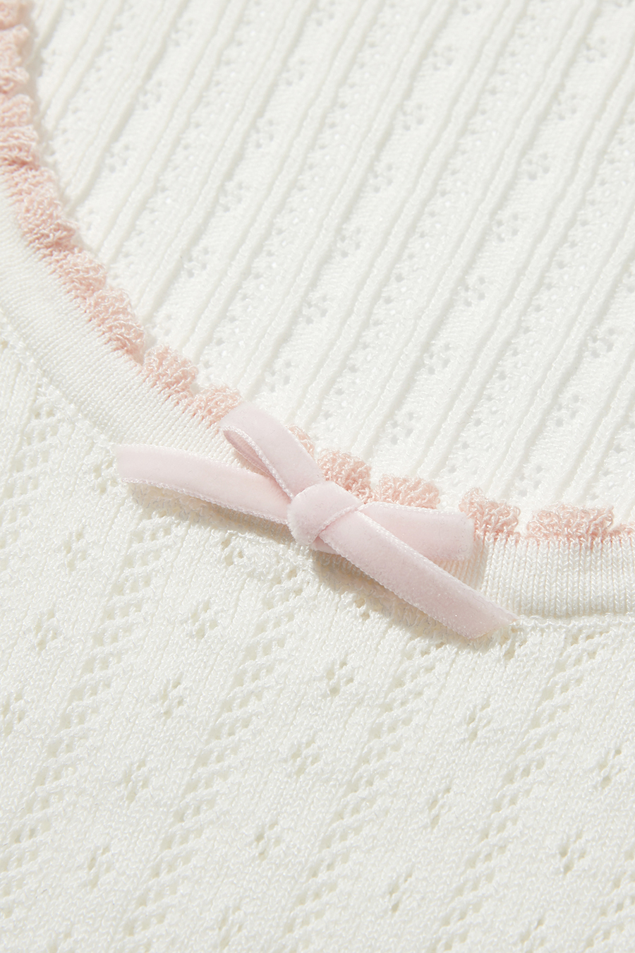 Ruffle Trim Bow Knit Long Sleeve Top|yescci