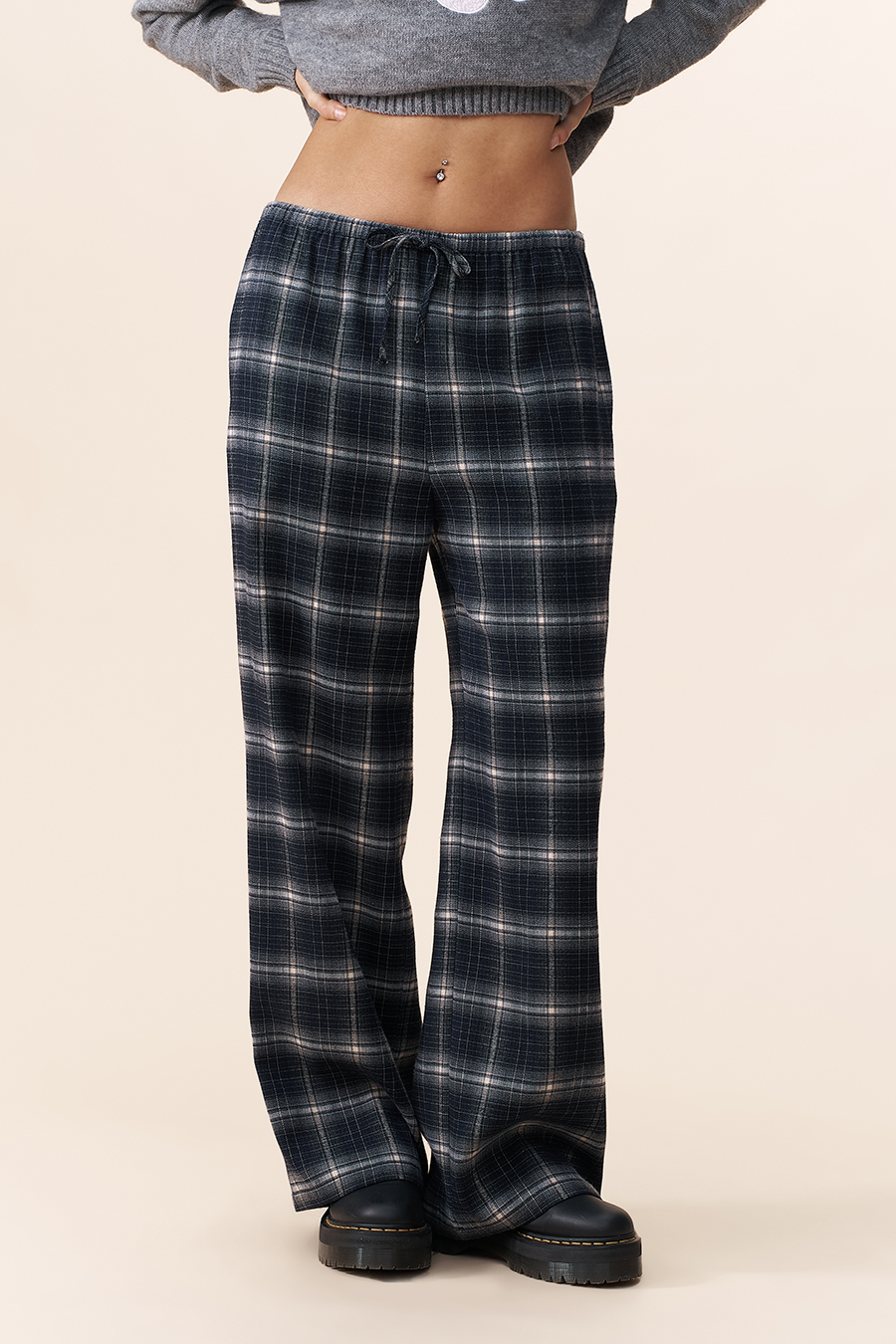 Drawstring Plaid Wide Leg Pants|yescci