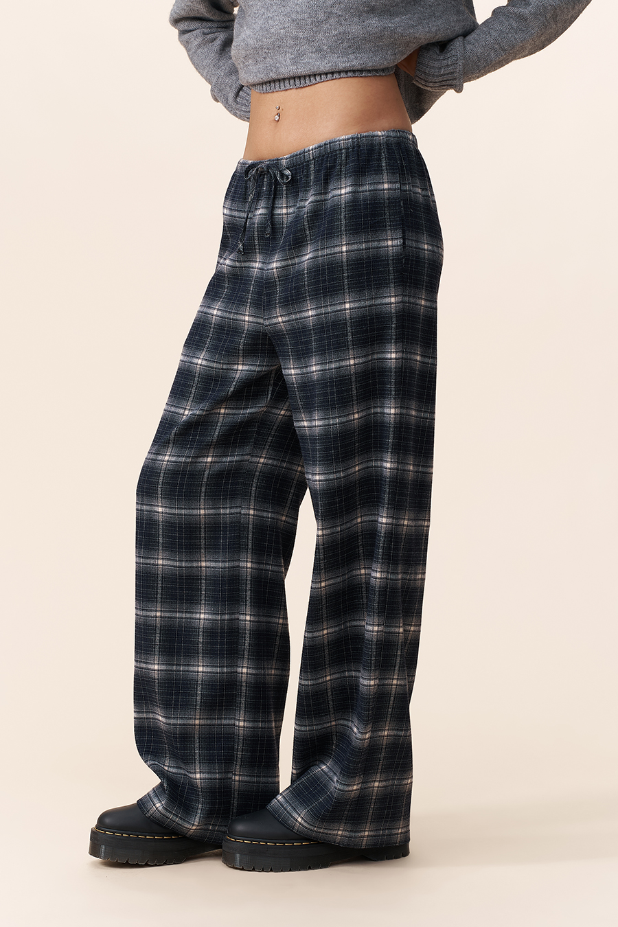 Drawstring Plaid Wide Leg Pants|yescci