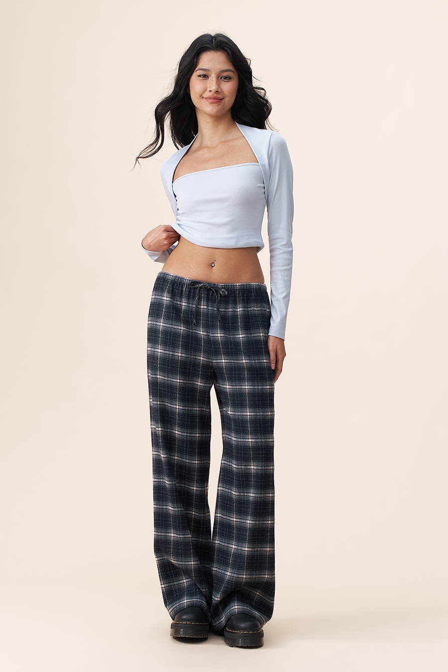 Drawstring Plaid Wide Leg Pants|yescci