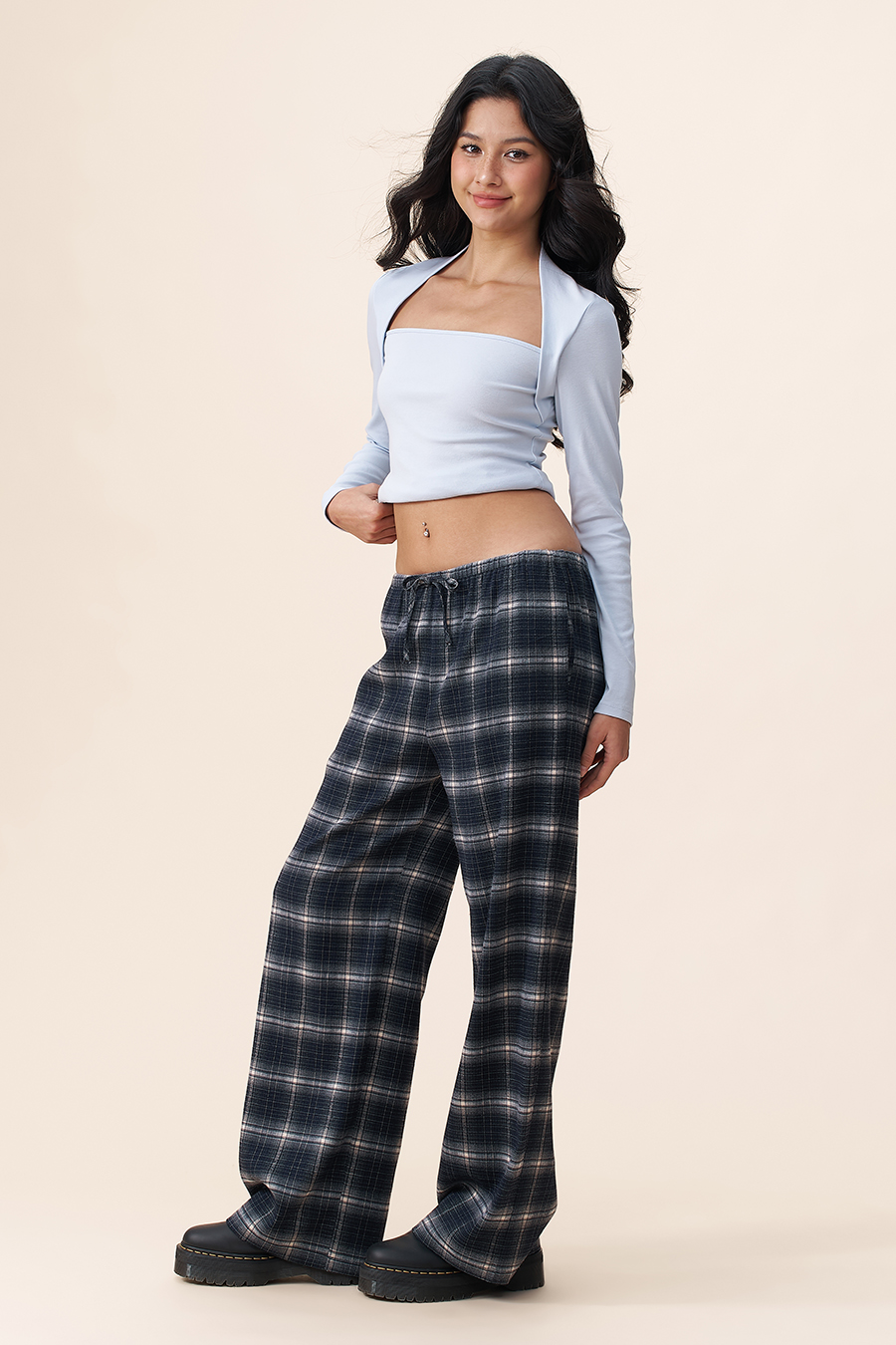 Drawstring Plaid Wide Leg Pants|yescci