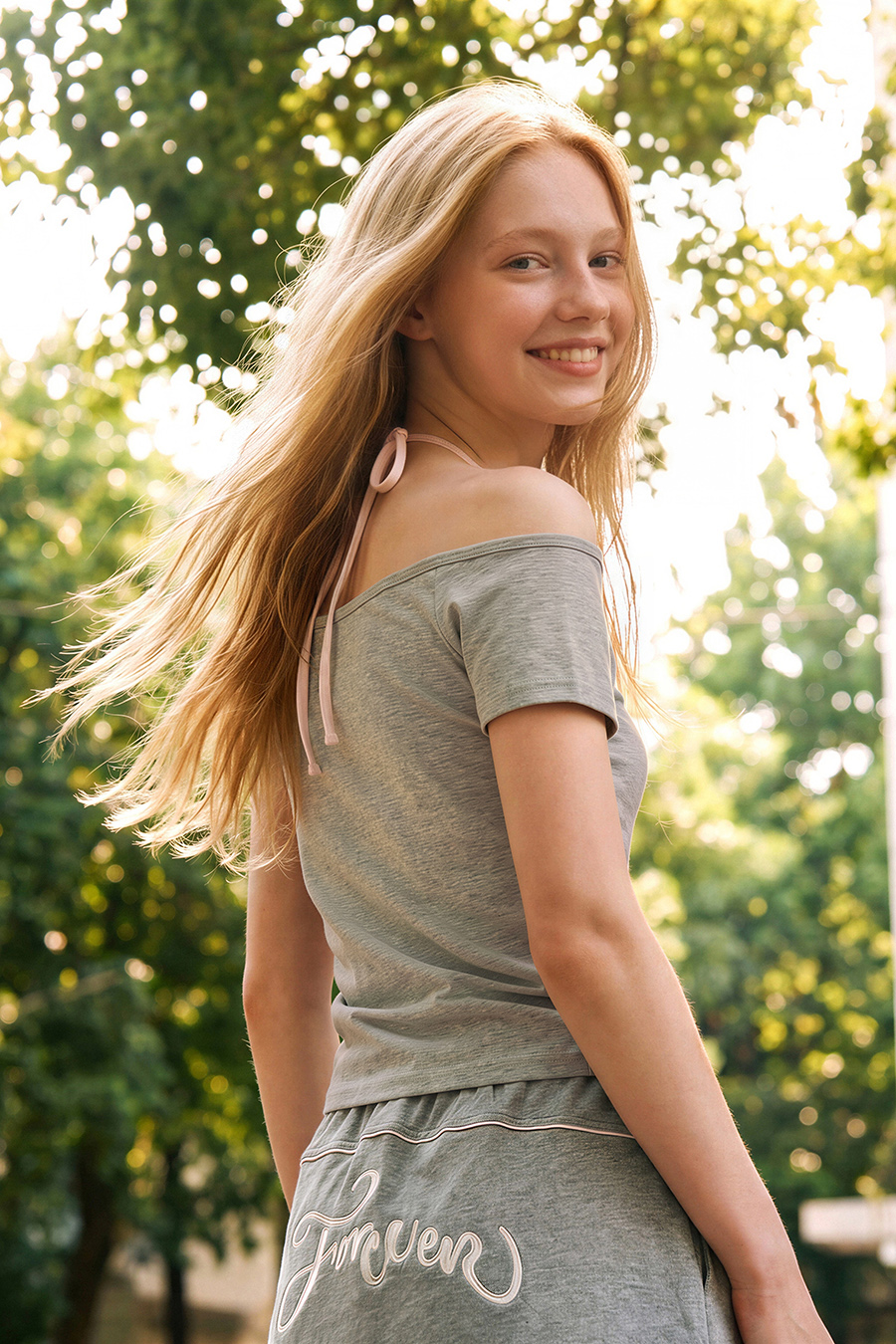 Gray Drawstring Lettered Mini Skirt|yescci