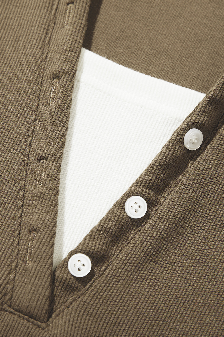 Button Placket Ribbed Polo Tee|yescci