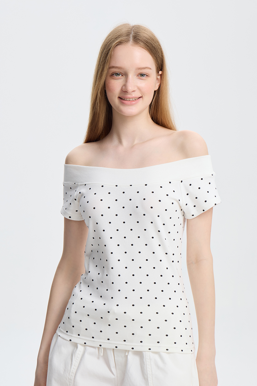 Polka Dot Off Shoulder Short Sleeve Top