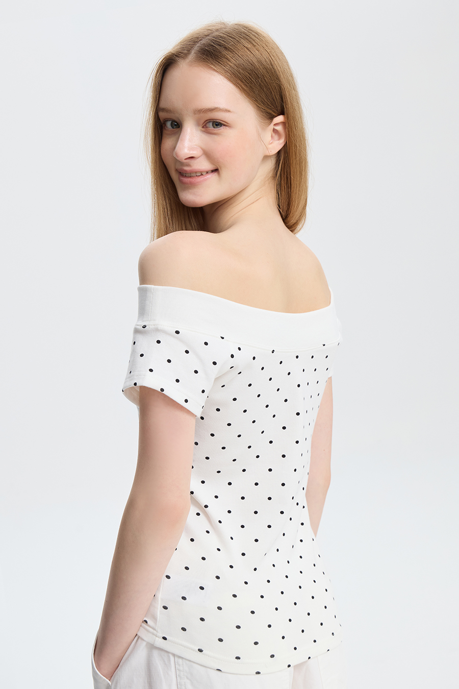 Polka Dot Off Shoulder Short Sleeve Top