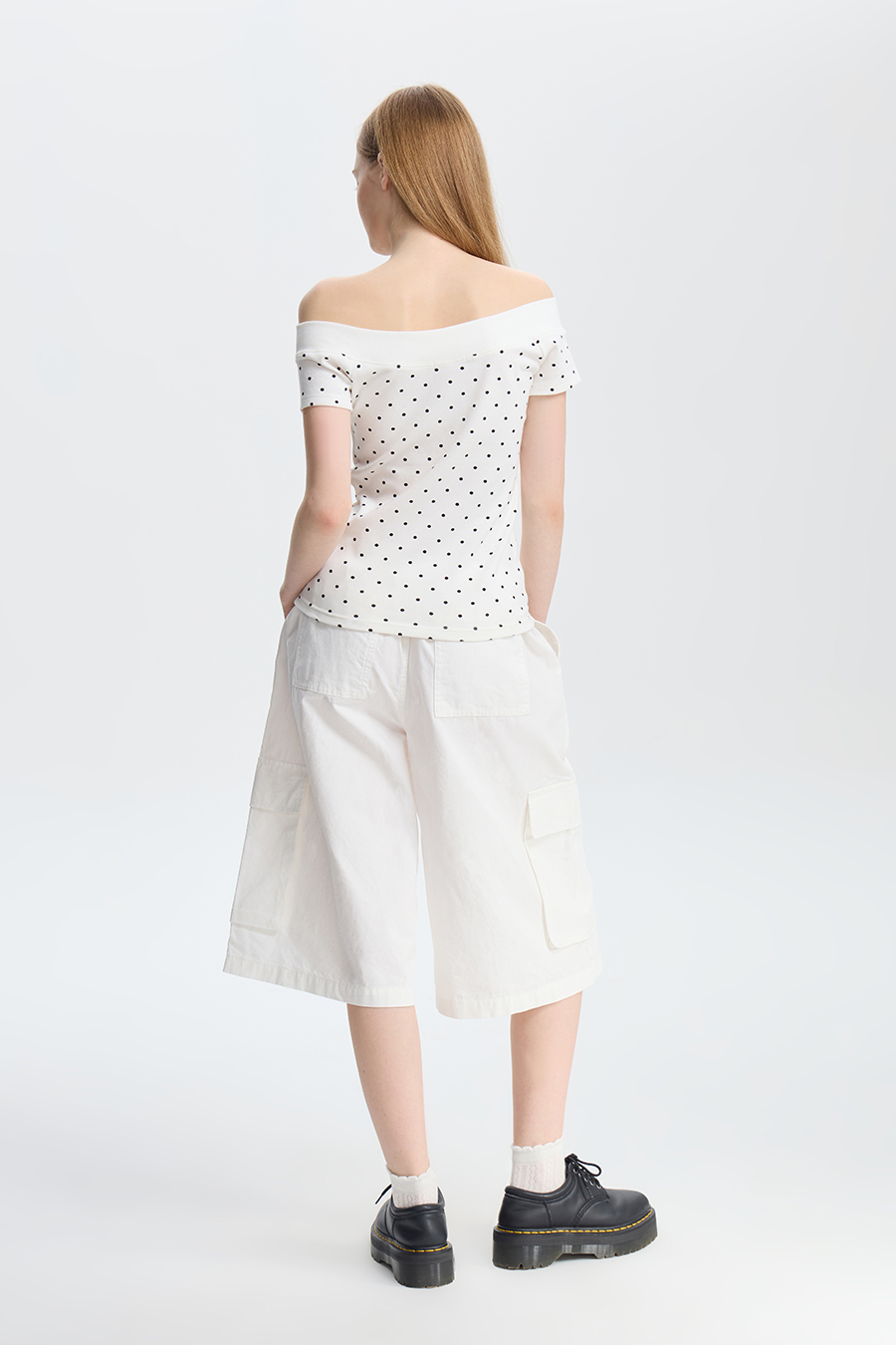 Polka Dot Off Shoulder Short Sleeve Top