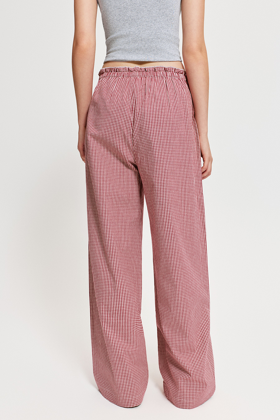 Button Detail Gingham Wide Leg Pants|yescci