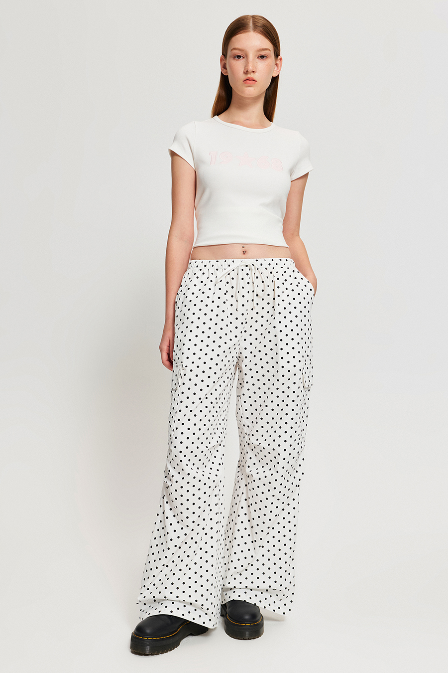 Polka Dot Cargo Wide Leg Pants|yescci