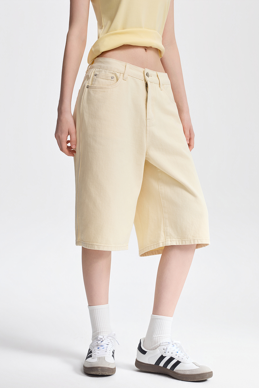 Loose Straight Denim Bermuda Shorts|yescci
