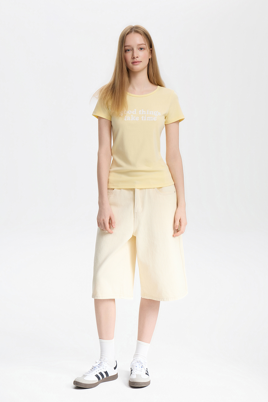 Loose Straight Denim Bermuda Shorts|yescci