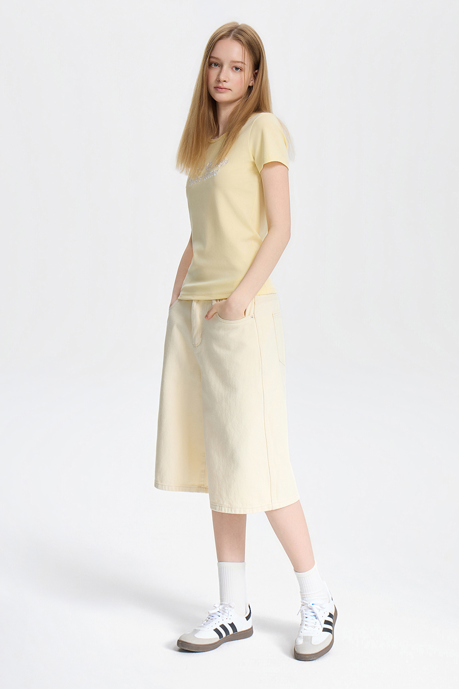 Loose Straight Denim Bermuda Shorts|yescci