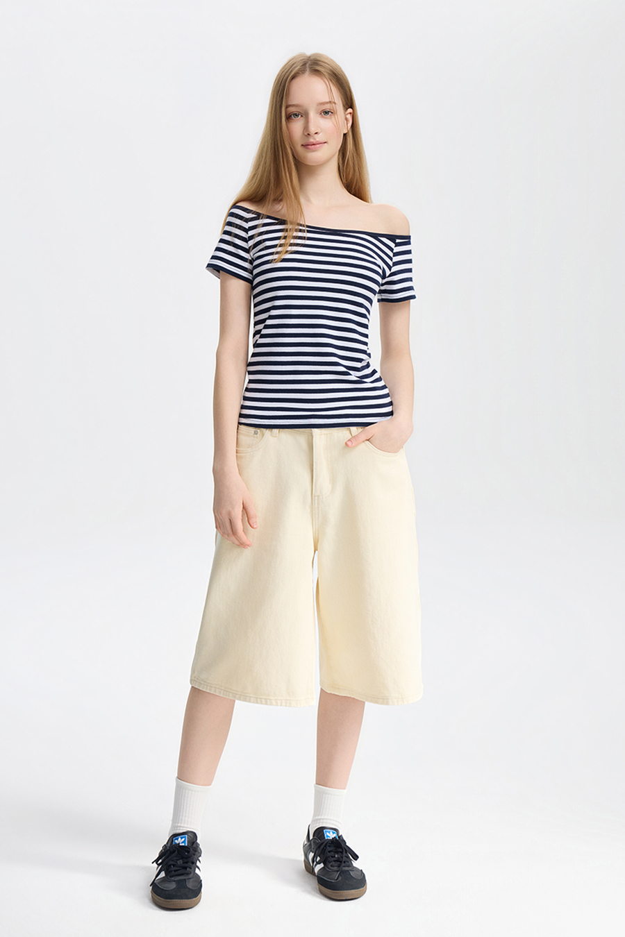Loose Straight Denim Bermuda Shorts|yescci