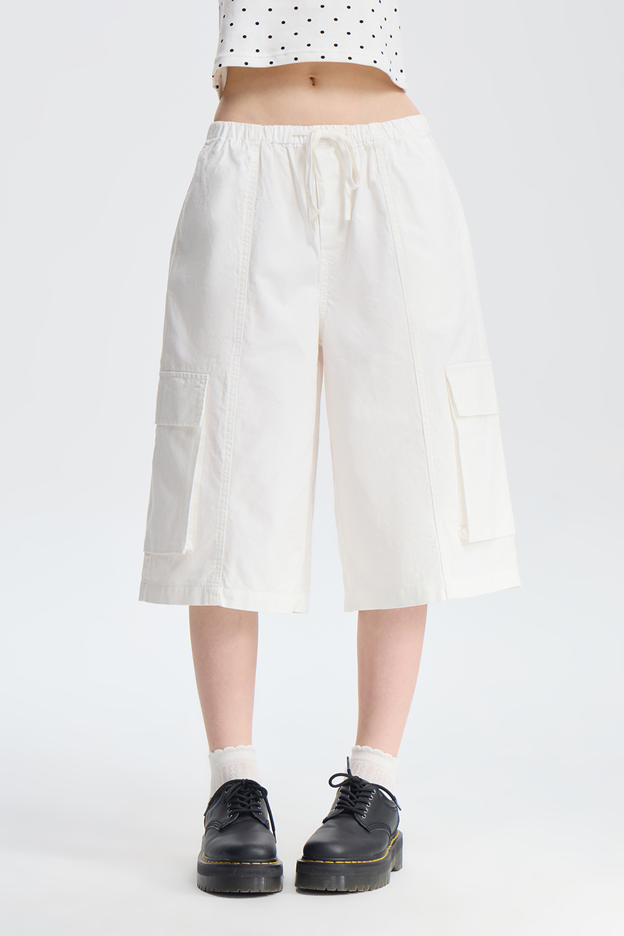 Drawstring Cargo Capri Shorts