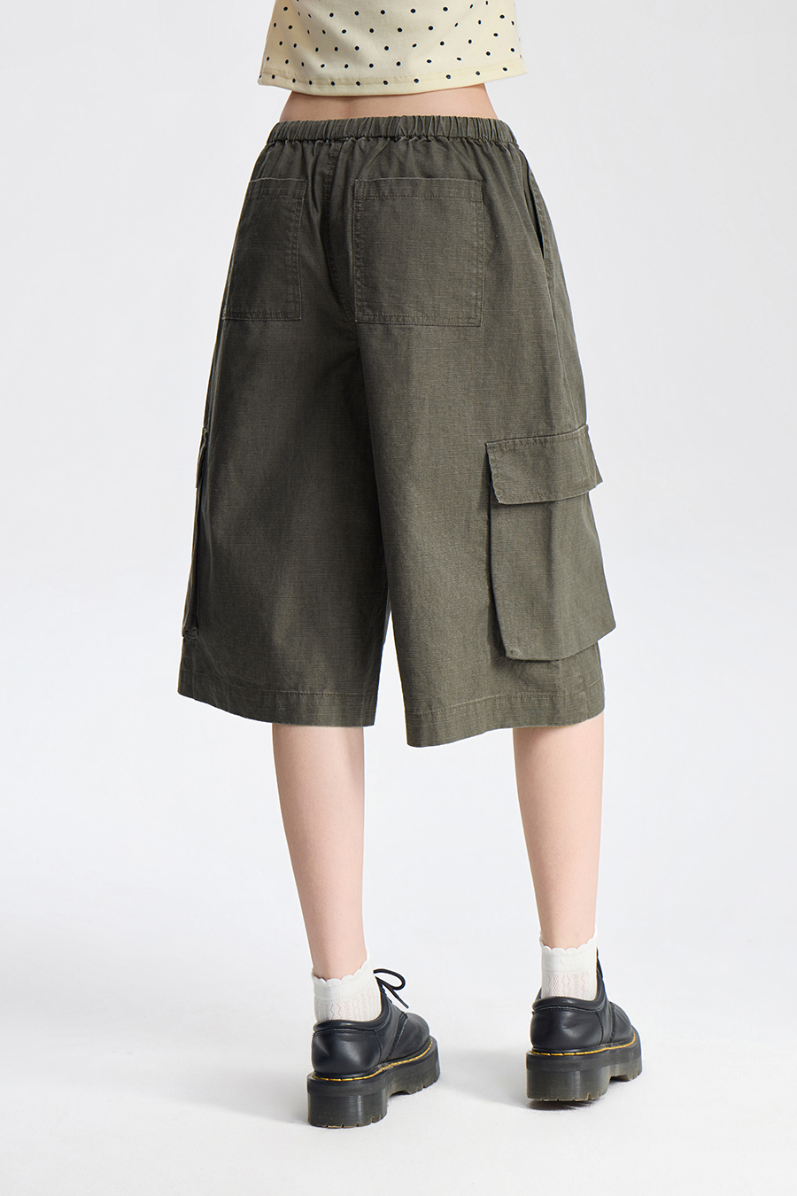 Drawstring Cargo Capri Shorts