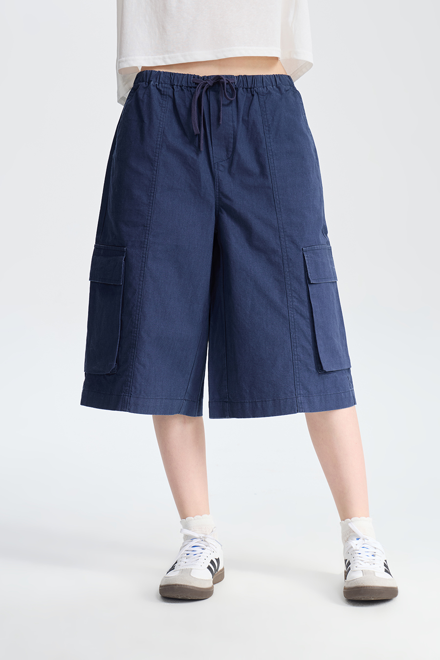 Drawstring Cargo Capri Shorts