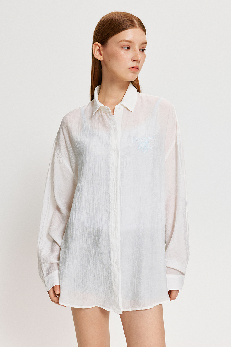 Embroidery Oversized Long Sleeve Shirt|yescci
