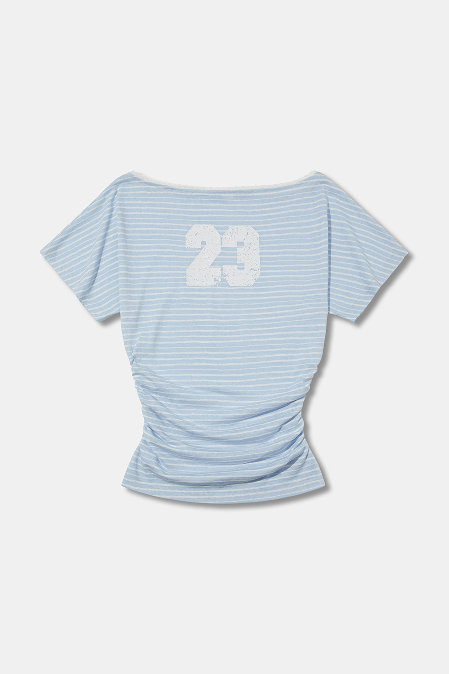 Lace Trim Striped Off Shoulder Tee|yescci