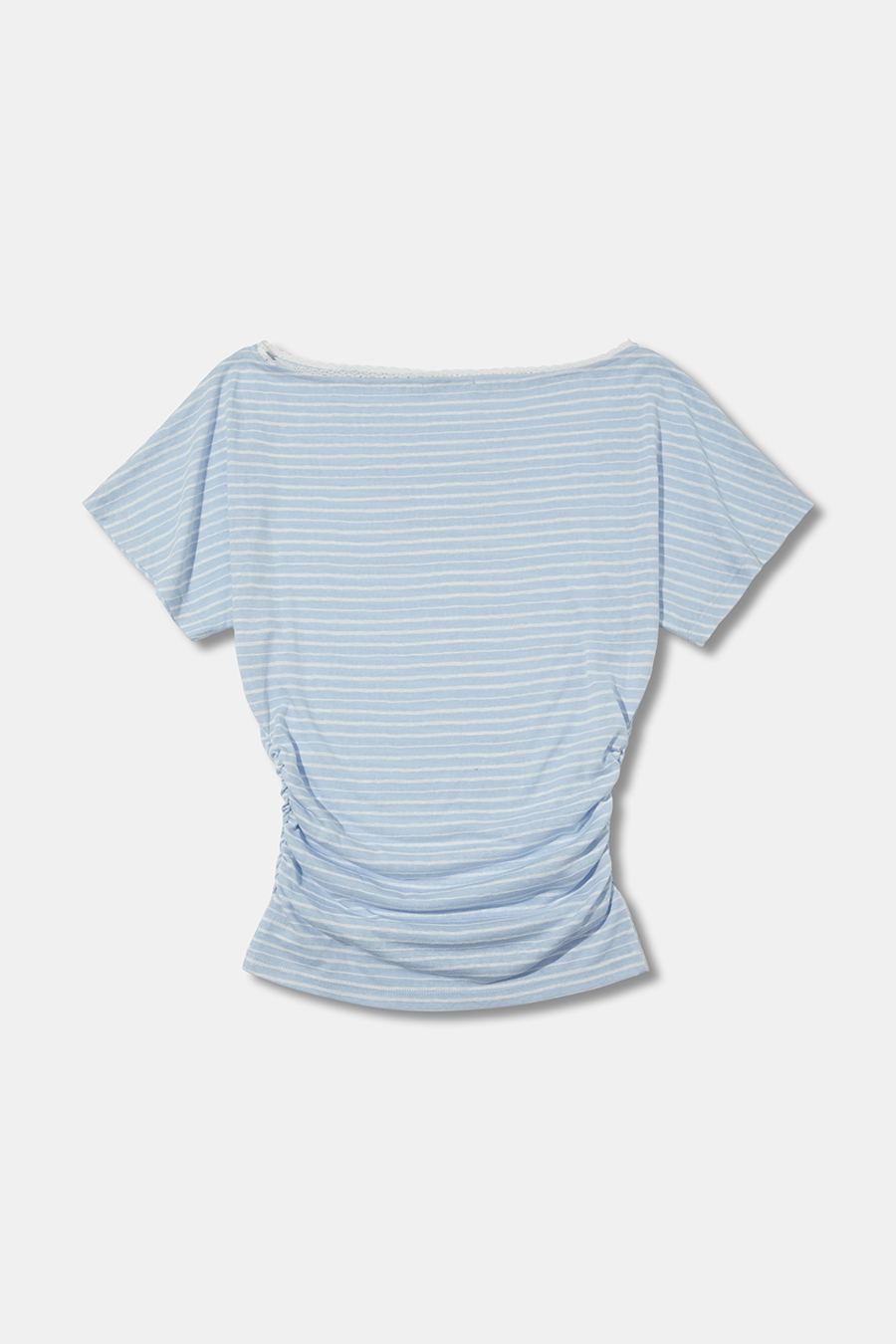Lace Trim Striped Off Shoulder Tee|yescci
