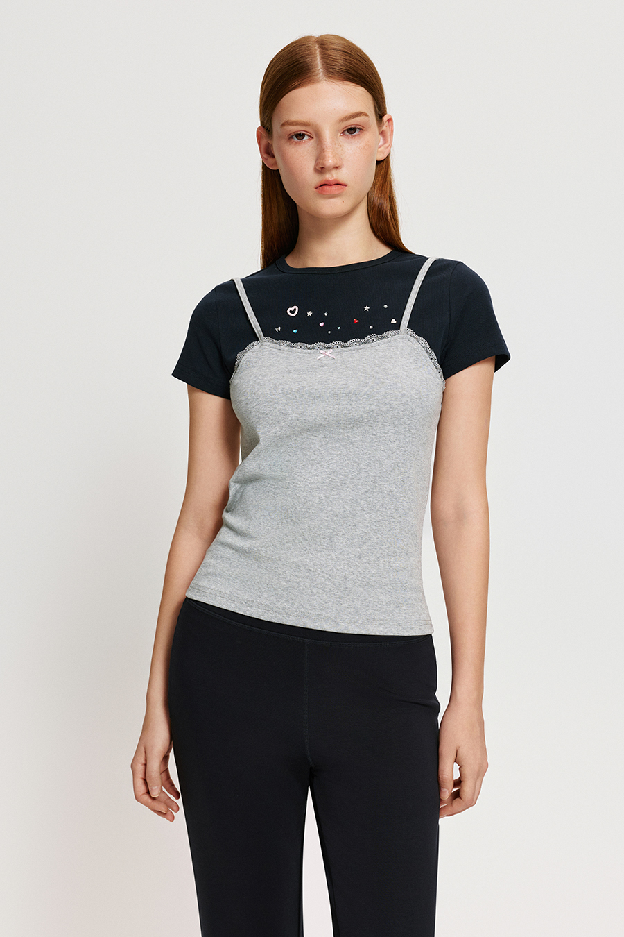 Rhinestone Heart Star Lace Cami Top|yescci
