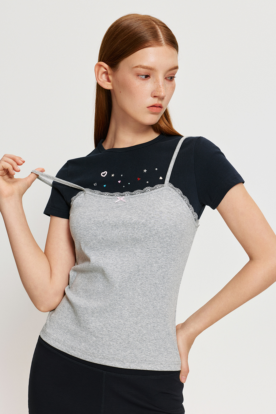 Rhinestone Heart Star Lace Cami Top|yescci