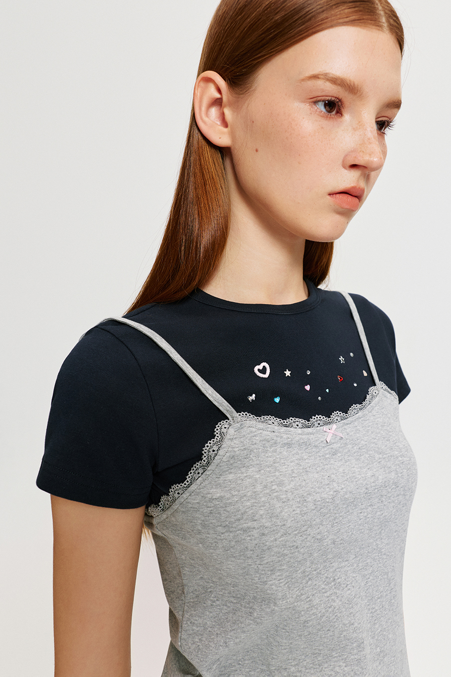 Rhinestone Heart Star Lace Cami Top|yescci