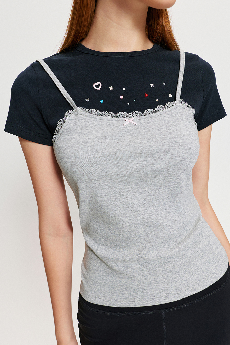 Rhinestone Heart Star Lace Cami Top|yescci