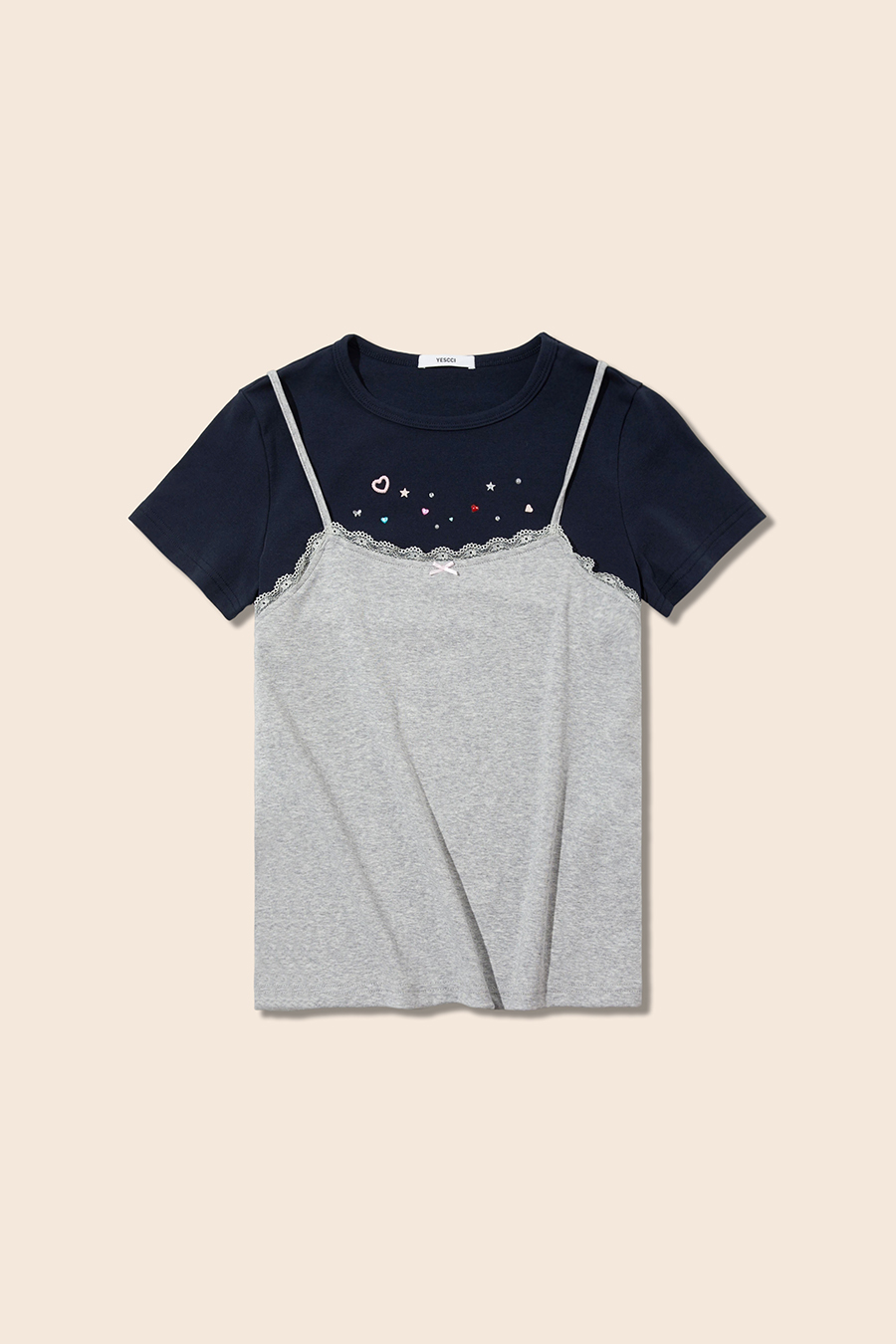 Rhinestone Heart Star Lace Cami Top|yescci