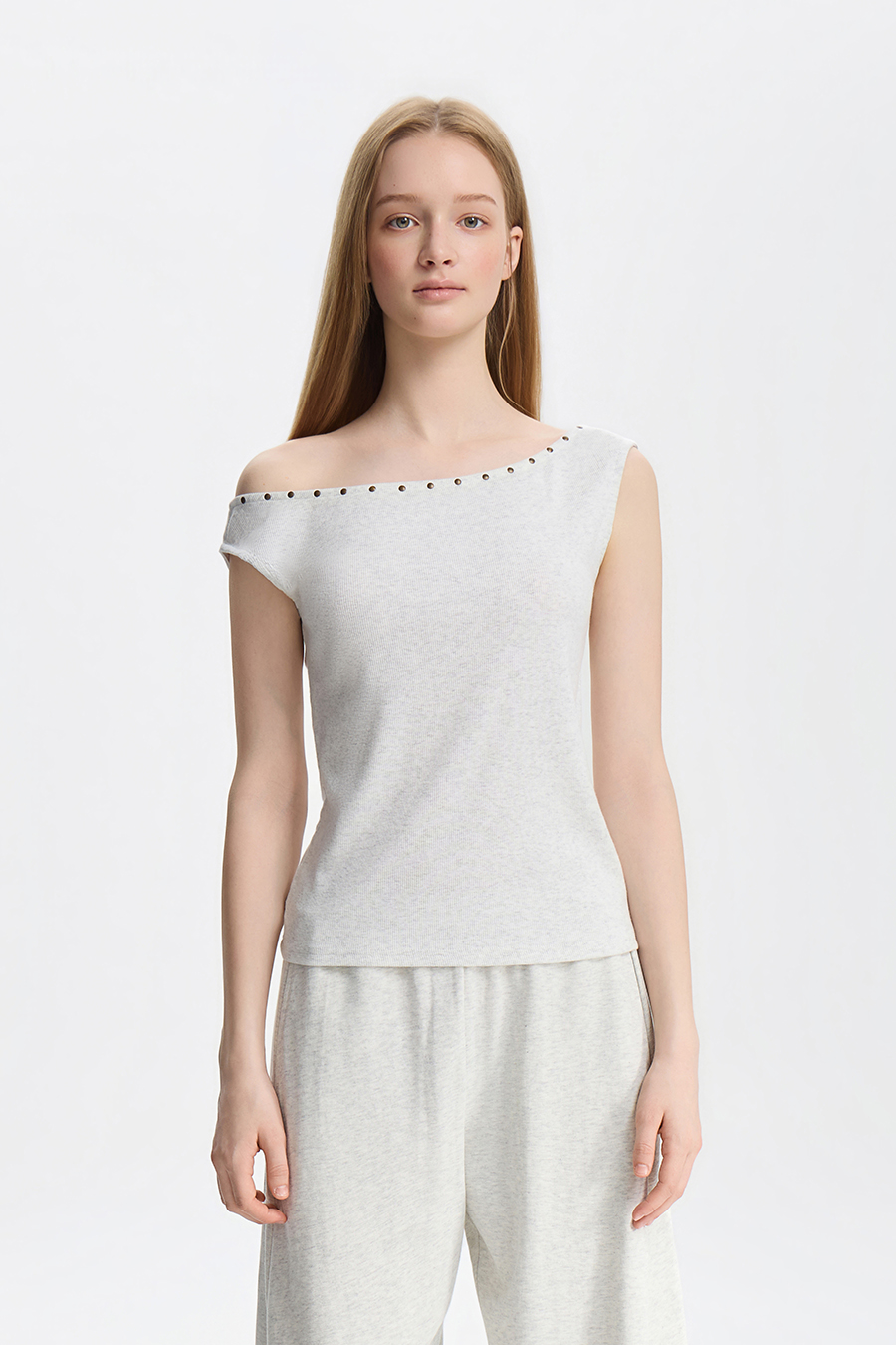 Rivet Trim Off Shoulder Sleeveless Top