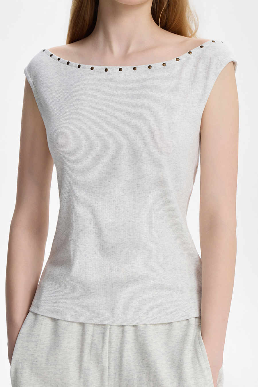Rivet Trim Off Shoulder Sleeveless Top