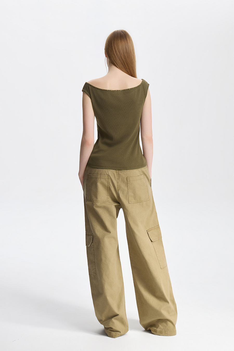 Rivet Trim Off Shoulder Sleeveless Top