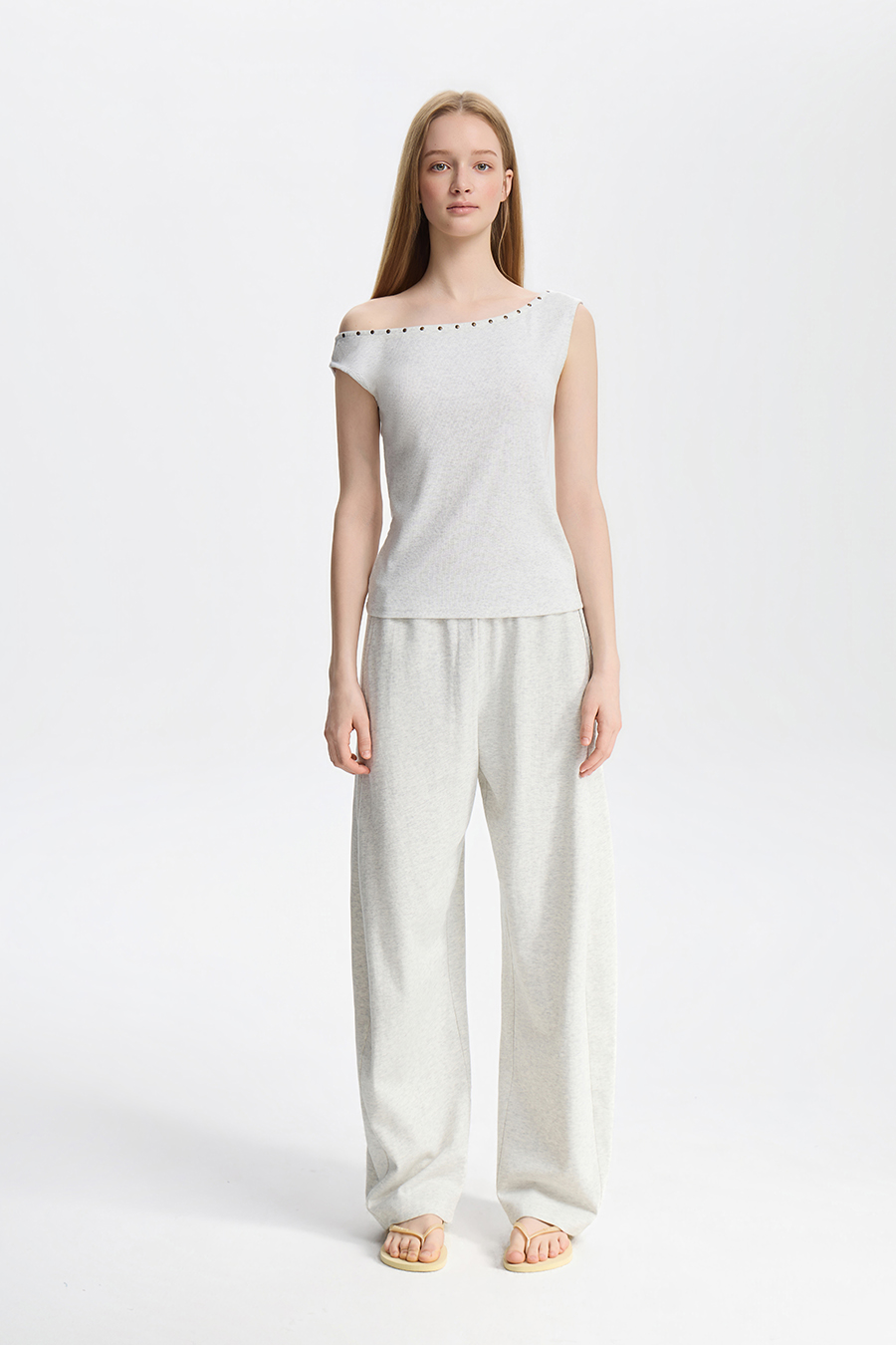 Rivet Trim Off Shoulder Sleeveless Top