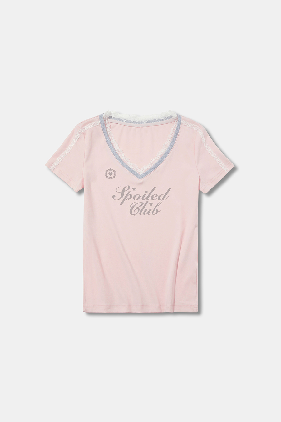 Lace Trim V-Neck Letter Print Tee|yescci