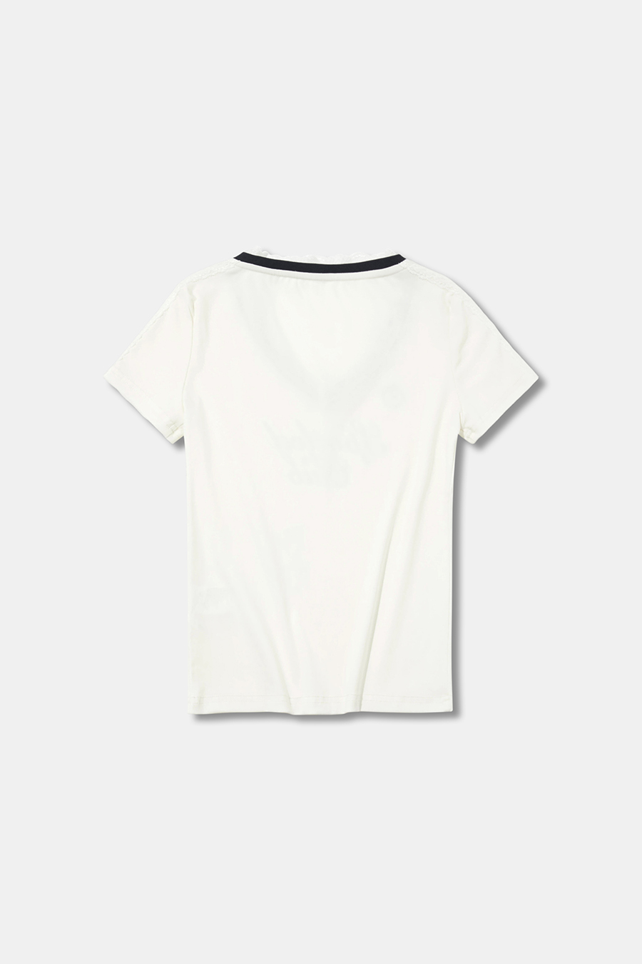 Lace Trim V-Neck Letter Print Tee|yescci