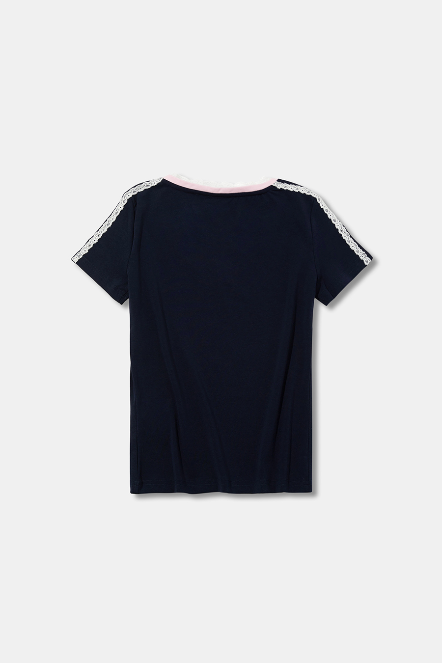 Lace Trim V-Neck Letter Print Tee|yescci