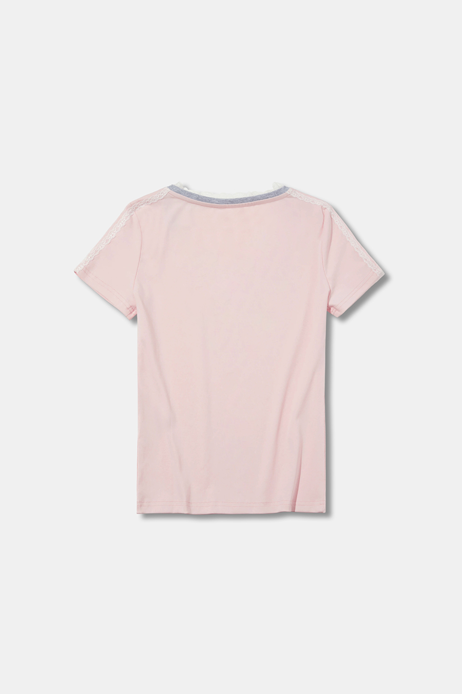 Lace Trim V-Neck Letter Print Tee|yescci