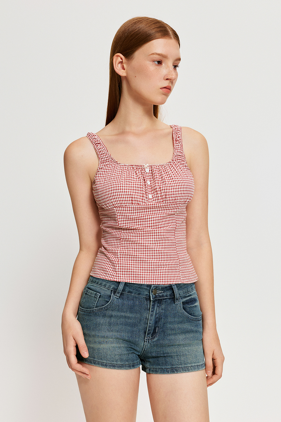 Square Neck Gingham Bustier Cami|yescci