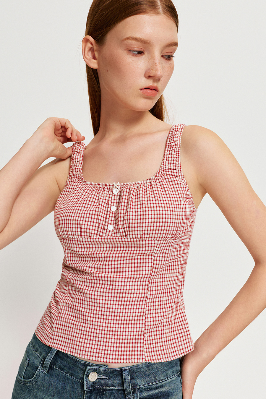 Square Neck Gingham Bustier Cami|yescci