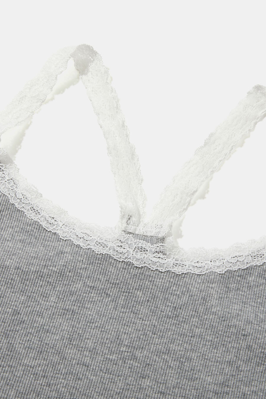 Lace Trim Ribbed Spaghetti Strap Cami|yescci