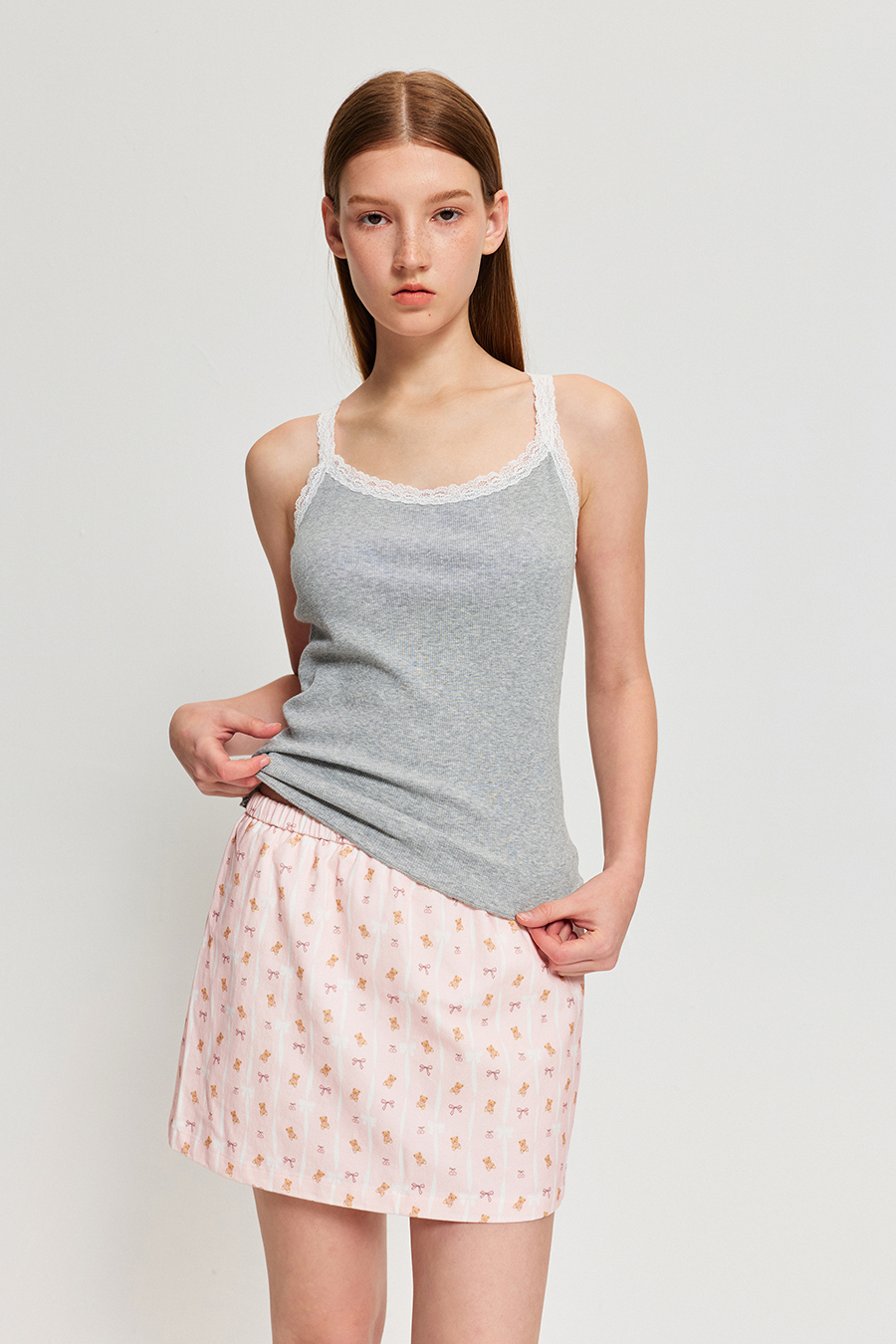 Lace Trim Ribbed Spaghetti Strap Cami|yescci