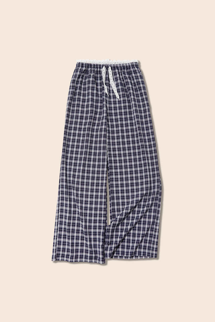 Lace Waist Plaid Wide Leg Pants