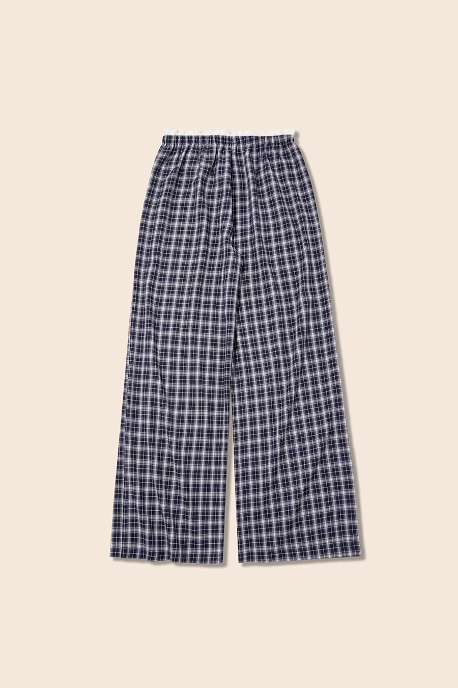 Lace Waist Plaid Wide Leg Pants