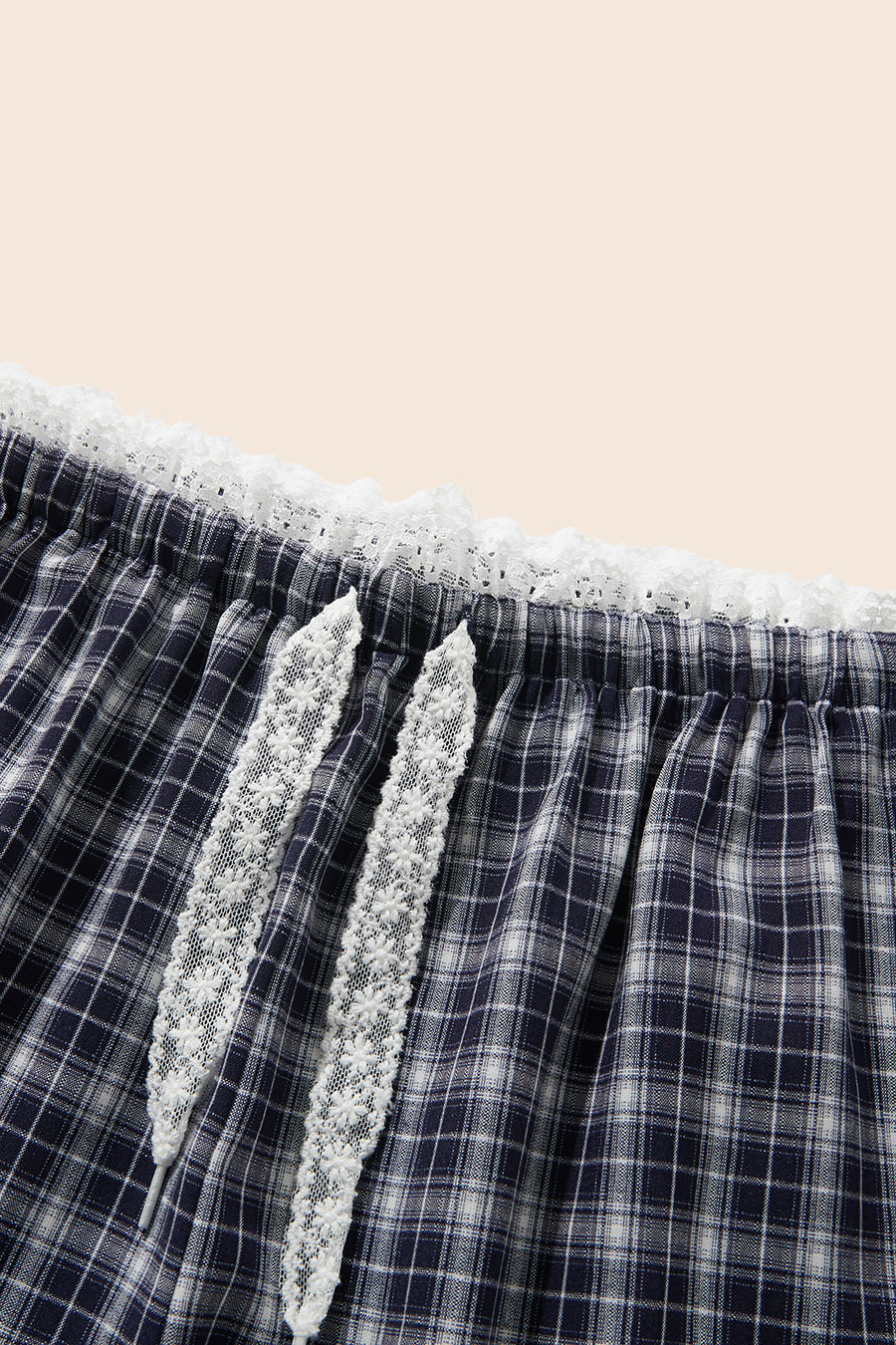 Lace Waist Plaid Wide Leg Pants
