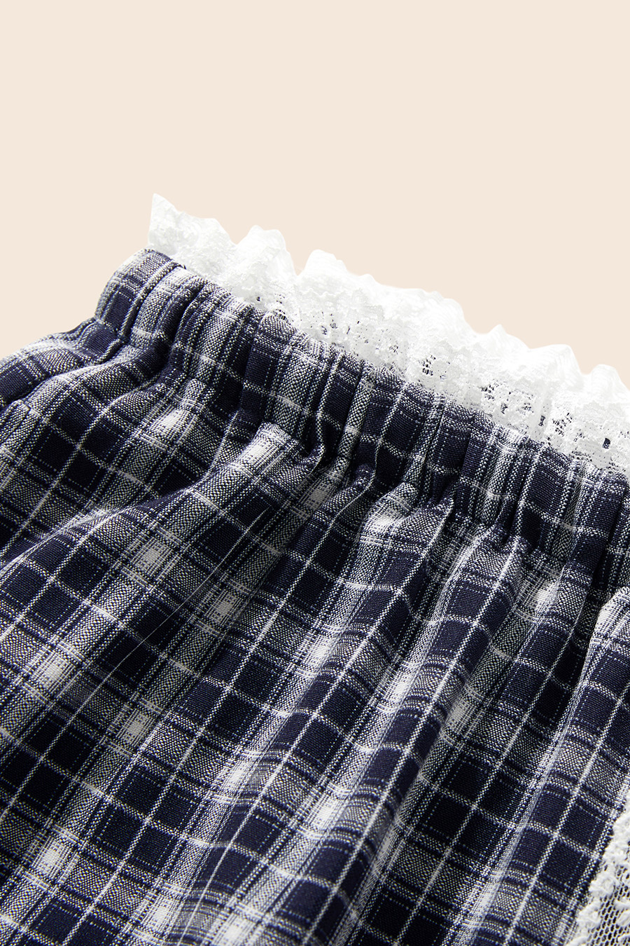 Lace Waist Plaid Wide Leg Pants