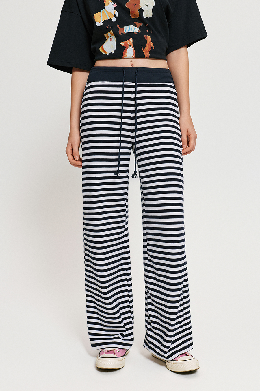 Stripe Drawstring Wide Leg Pants