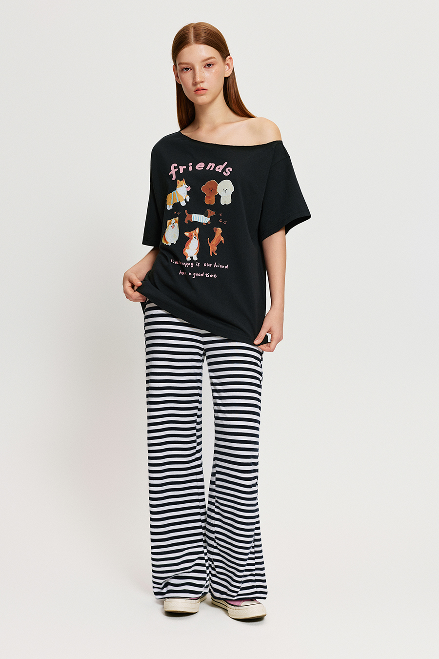 Stripe Drawstring Wide Leg Pants