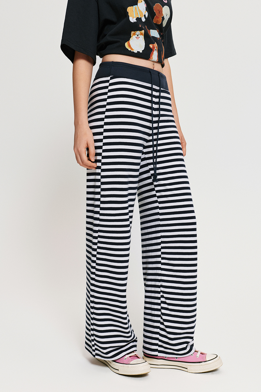 Stripe Drawstring Wide Leg Pants